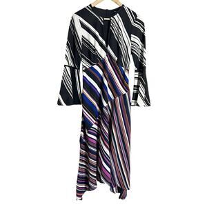 Karen Millen Black Striped Bell Sleeve Keyhole Midi Dress Size 6